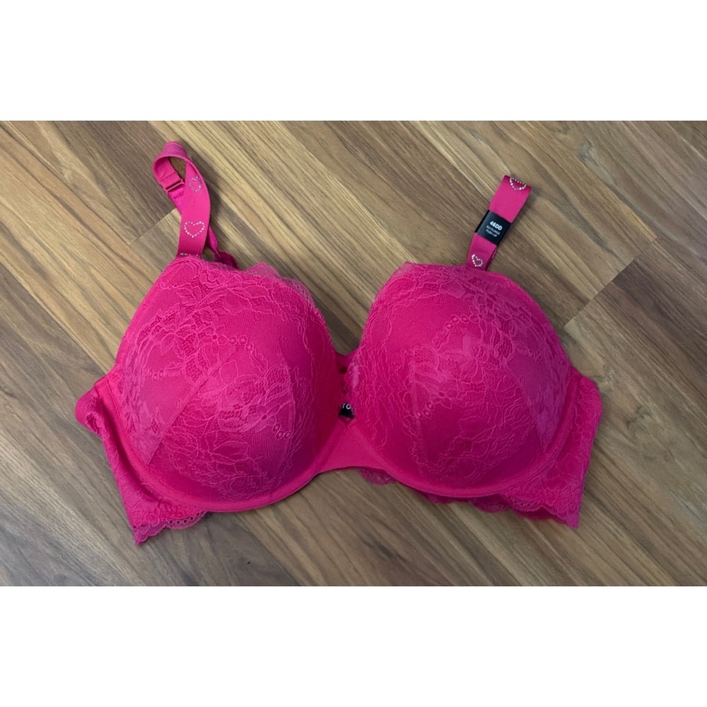 NWT Torrid Hot Pink XO Plunge Push Up Bra 46DD Lace